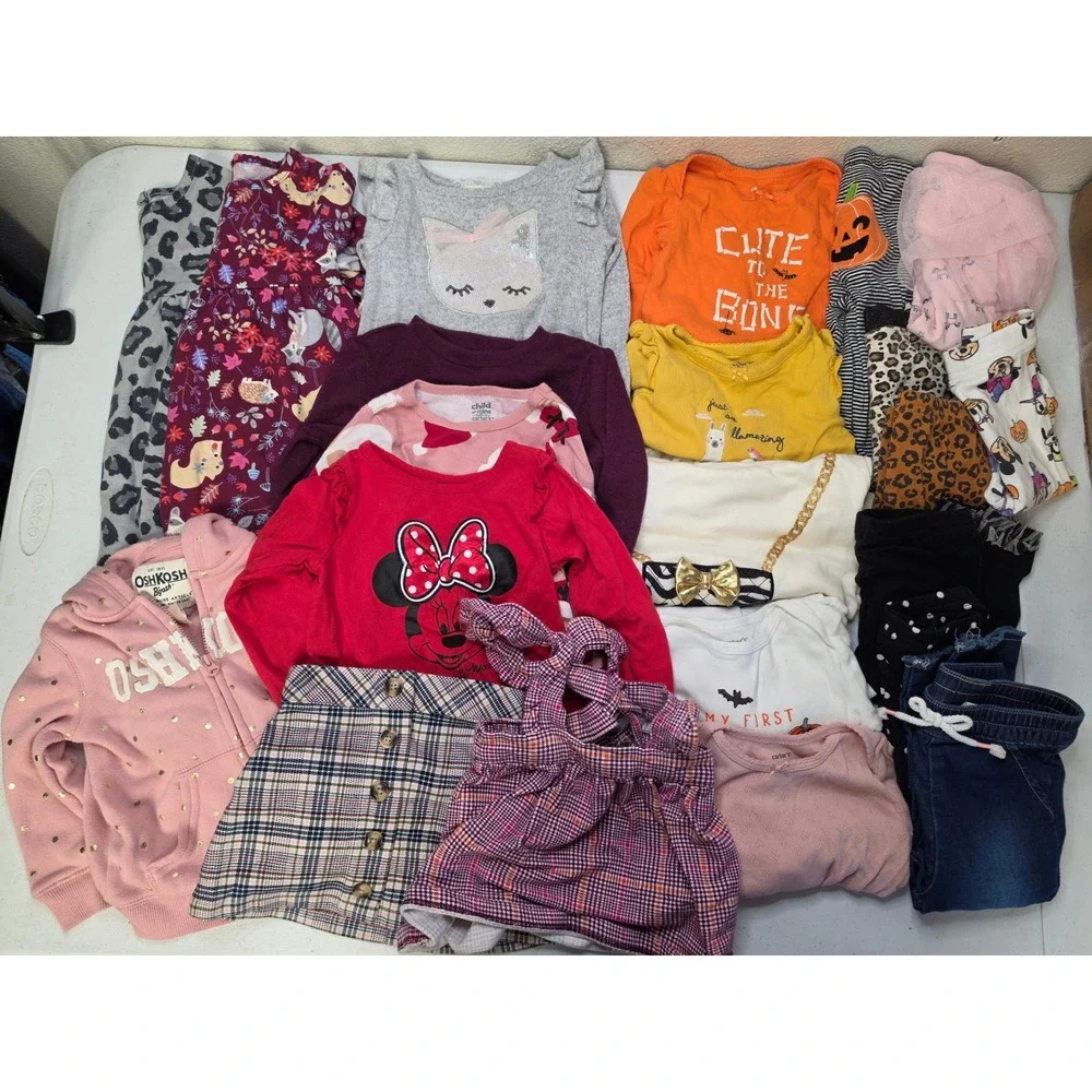 21pc Baby Girl Clothes Lot 12 Months OshKosh Carters Disney Minnie Mouse Skirts